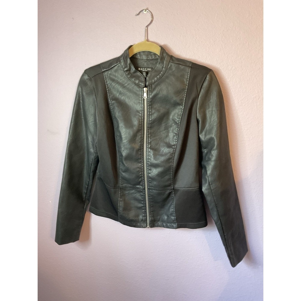 Baccini Faux Leather Black Moto Jacket Size Small